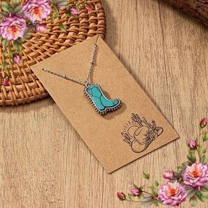 Western Turquoise Stone Decor Cowboy boot Pendant‎ Necklace